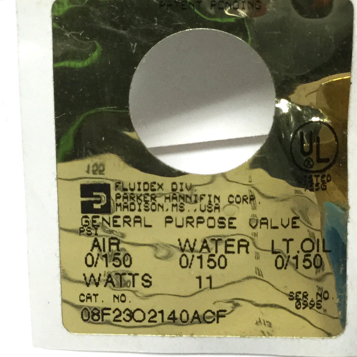 New – Open box Parker 08F23O2140ACF Gold Ring 2-Way Solenoid Valve 150psi Air/Water/Oil No Coil