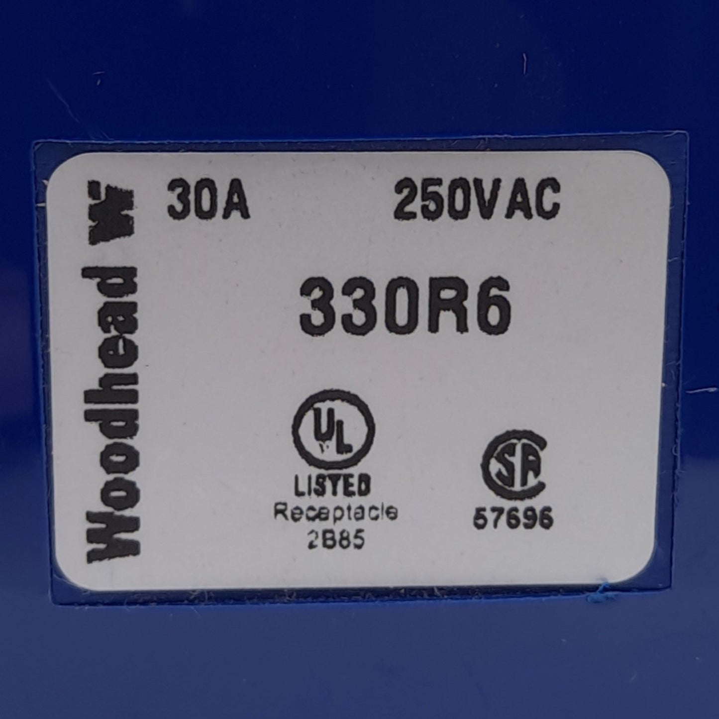 Used Woodhead 330R6 Safeway Pin & Sleeve Receptacle, 250VAC, 30A, 2-Pole, 3-Wire
