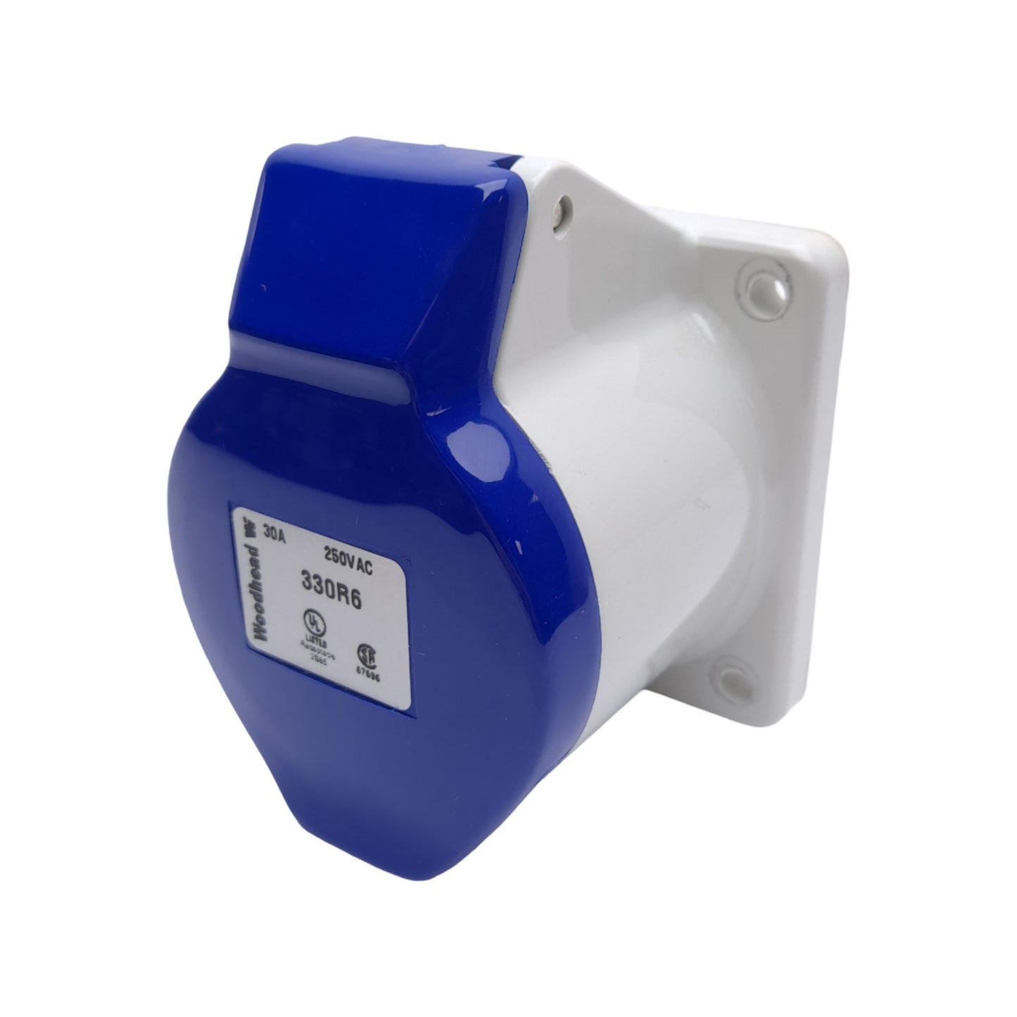 Used Woodhead 330R6 Safeway Pin & Sleeve Receptacle, 250VAC, 30A, 2-Pole, 3-Wire