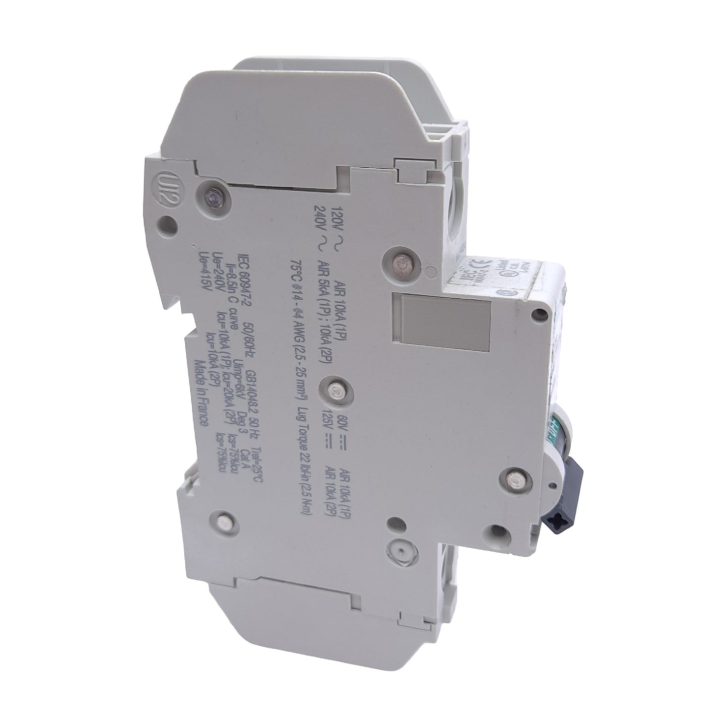 Used Schneider Electric 60103 Circuit Breaker, 1-Pole, 2A, 240VAC/60VDC, DIN Rail