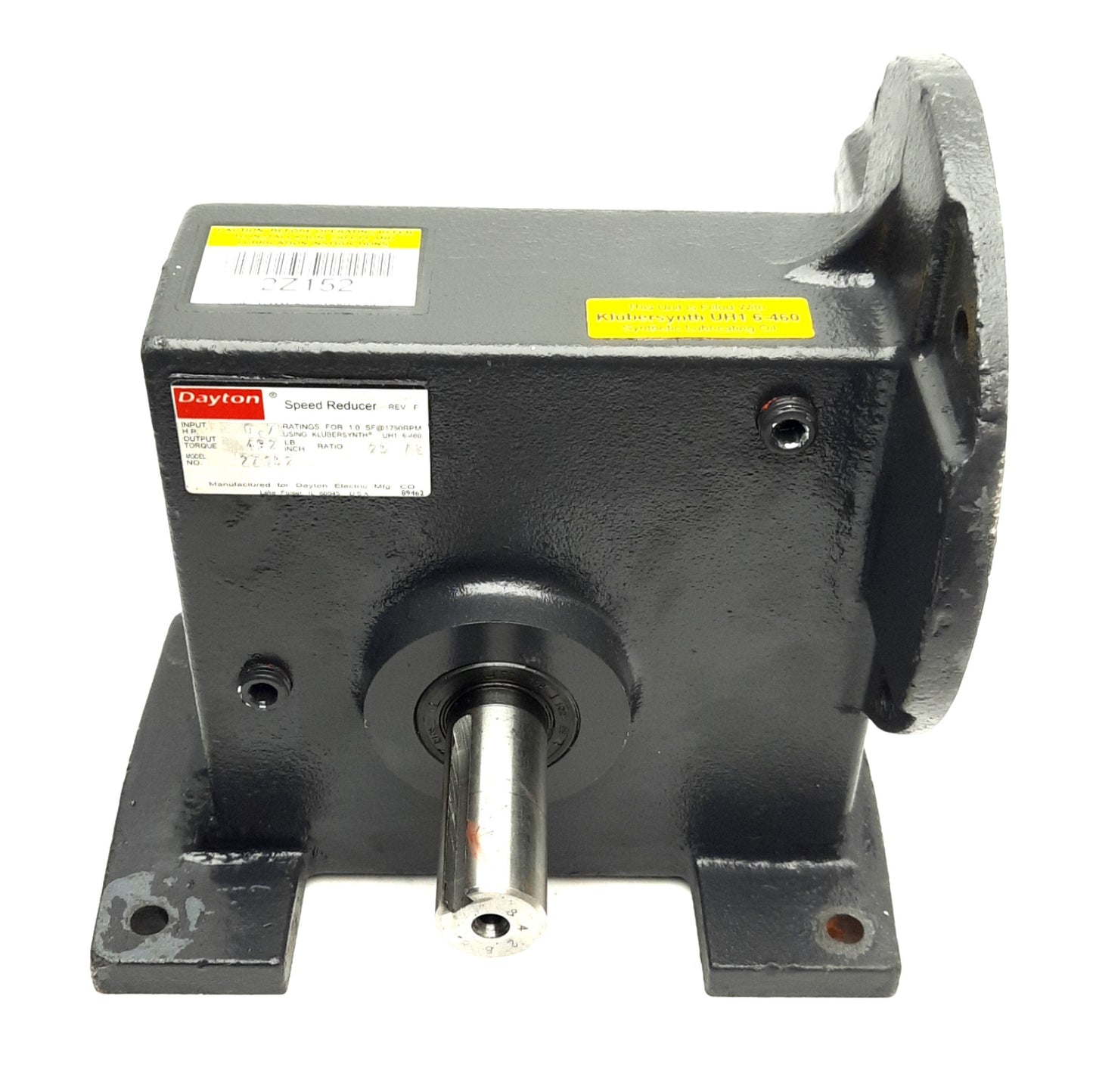 Used Dayton 2Z152 Speed Reducer, 56C Frame, 25:1 Reduction, 90°, ø1in Output