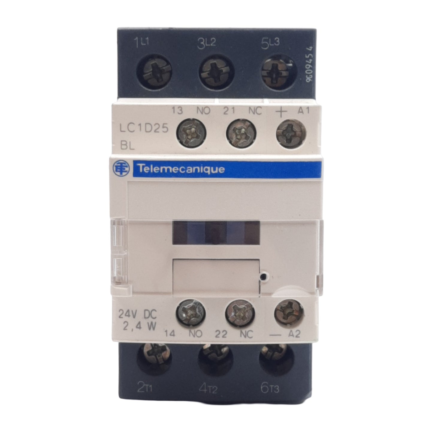 Used Telemecanique LC1D25BL IEC Contactor, 40A 600VAC, 3PST-NO, 24VDC Coil, DIN Rail