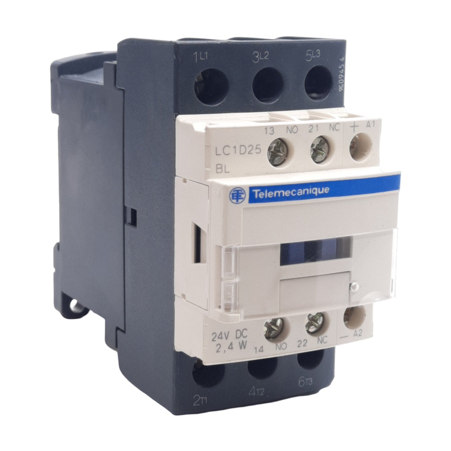 Used Telemecanique LC1D25BL IEC Contactor, 40A 600VAC, 3PST-NO, 24VDC Coil, DIN Rail