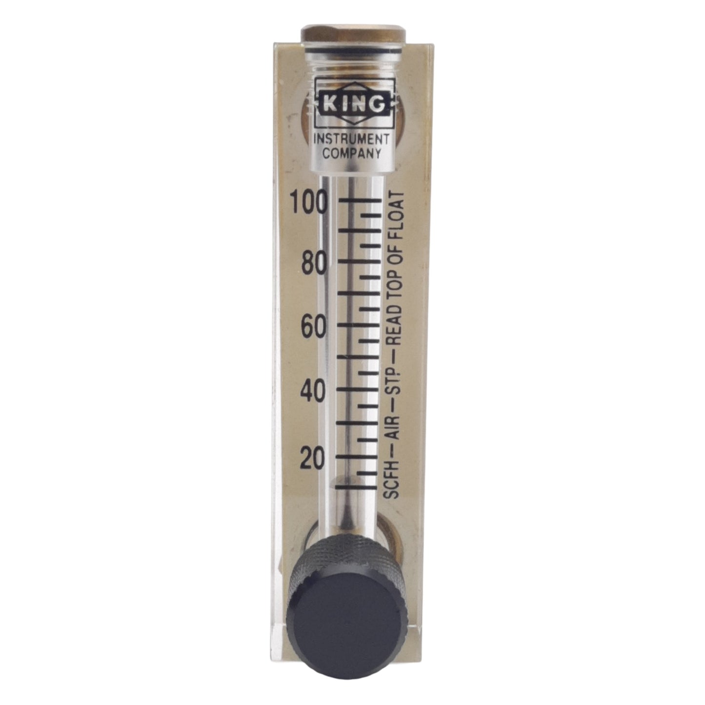Used King Instrument 75301112C13 Acrylic Tube Flowmeter w/ Valve 0-100SCFM, 1/4in NPT
