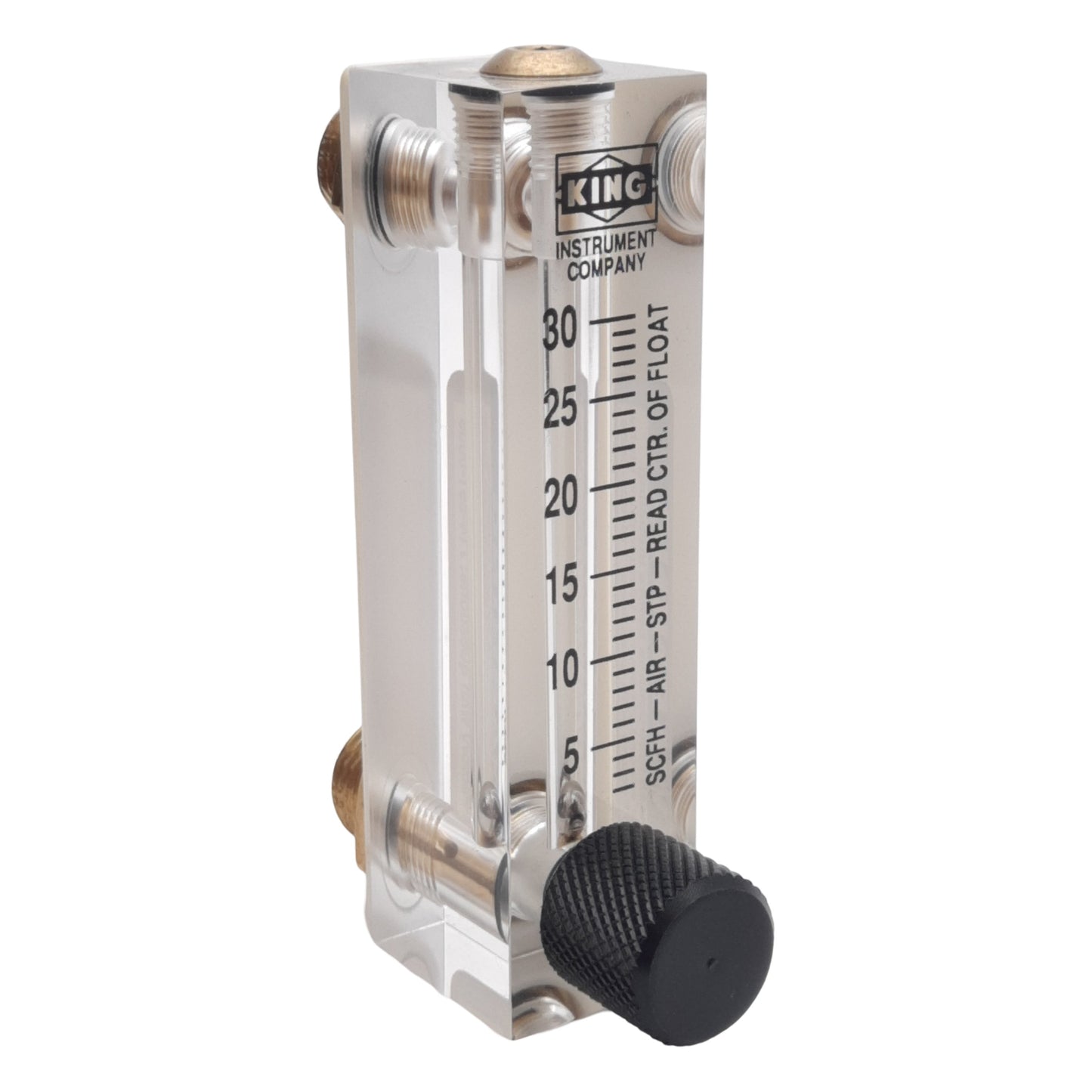 Used King Instrument 75301112C09 Acrylic Tube Flowmeter w/ Valve 0-30SCFH, 1/4in NPT