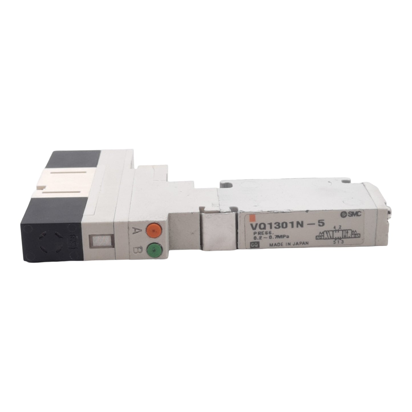 Used SMC VQ1301N-5 Solenoid Valve, 3-Position Closed Center, 0.2-0.7MPa, 24VDC Coil