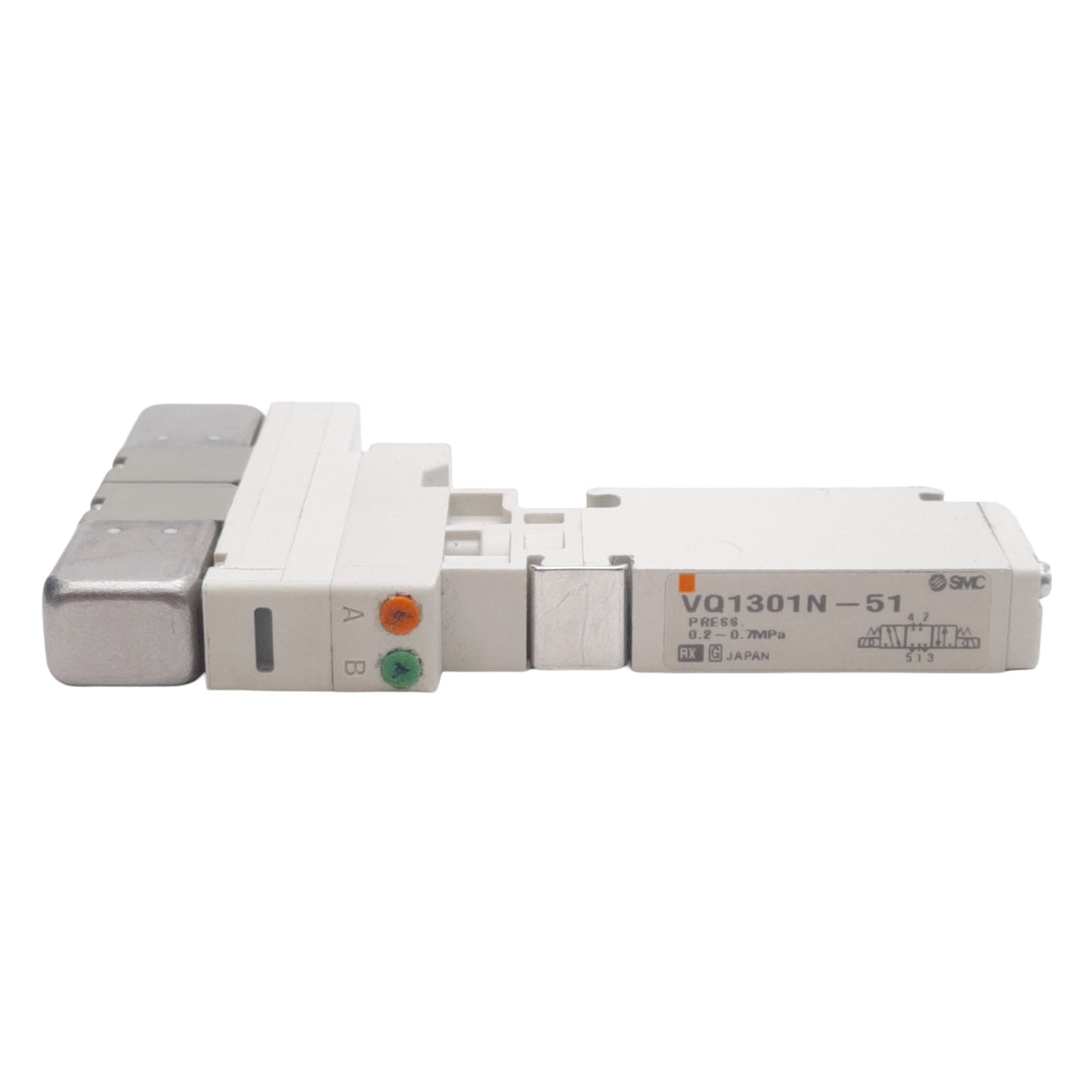 Used SMC VQ1301N-51 Solenoid Valve, 3-Position Closed Center, 0.2-0.7MPa, 24VDC Coil