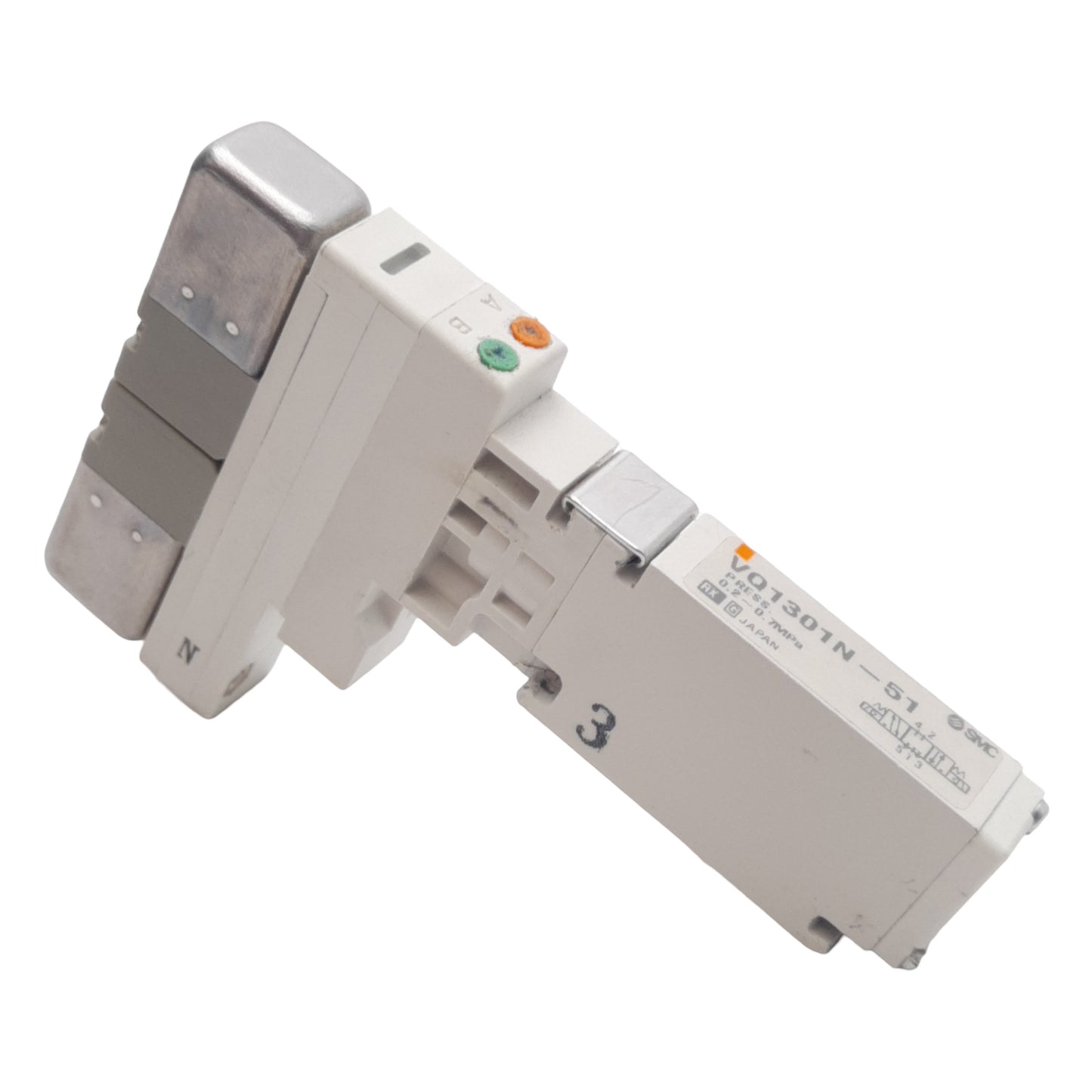 Used SMC VQ1301N-51 Solenoid Valve, 3-Position Closed Center, 0.2-0.7MPa, 24VDC Coil