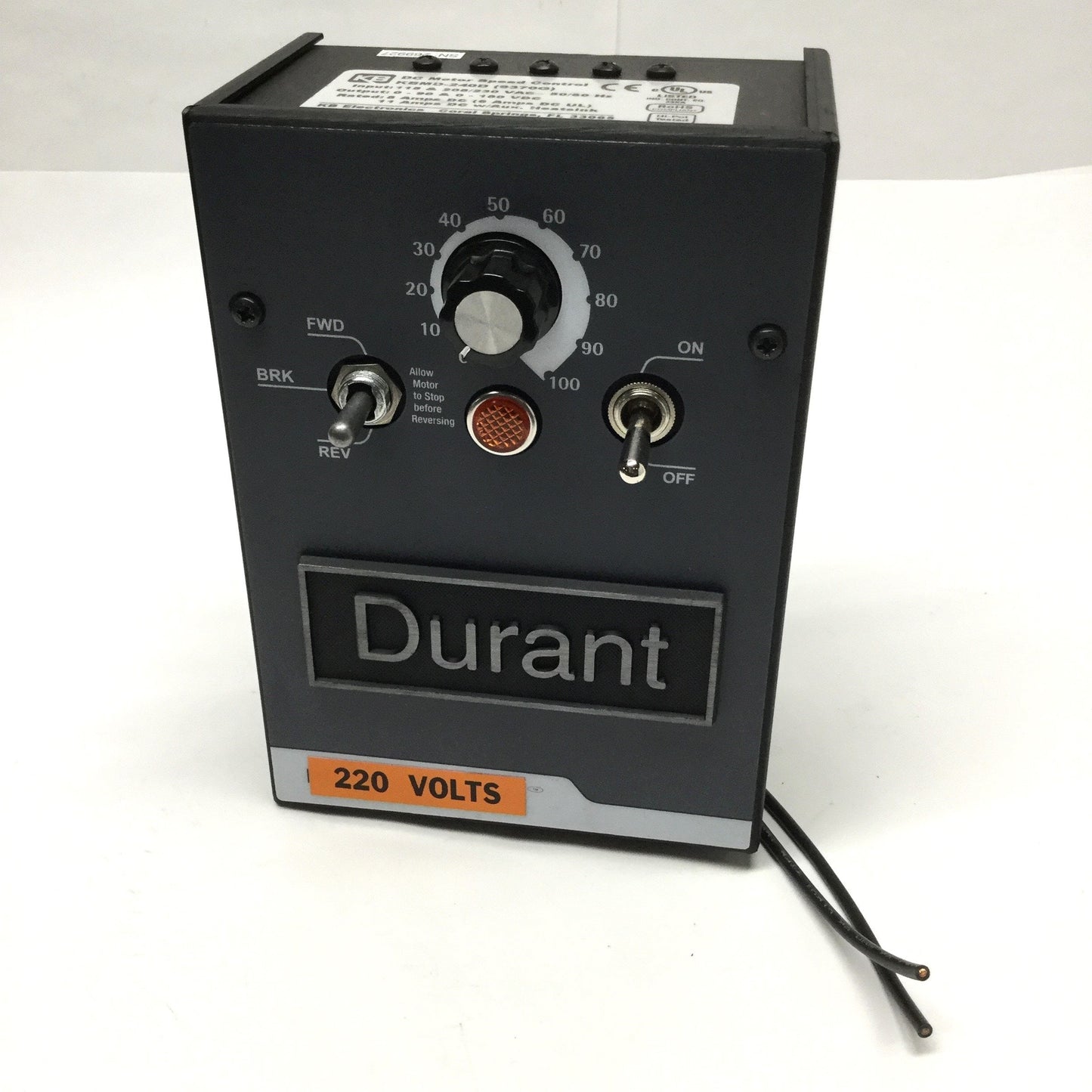 Used KB KBMD-240D 9370G w/FBR DC Motor Speed Control from a Durant Machine