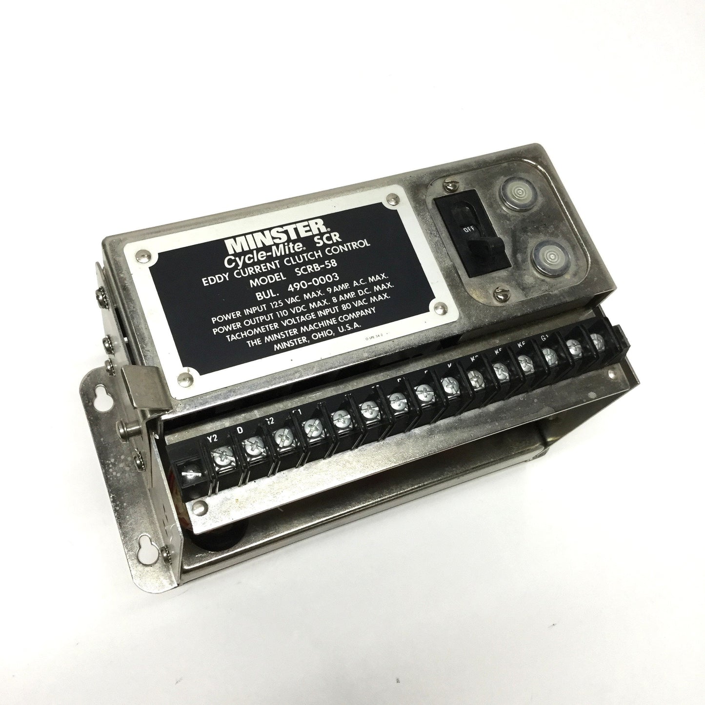 Used Minster SCRB-58 Cycle-Mite Eddy Current Clutch Control 125VAC In, 110VDC 8A Out