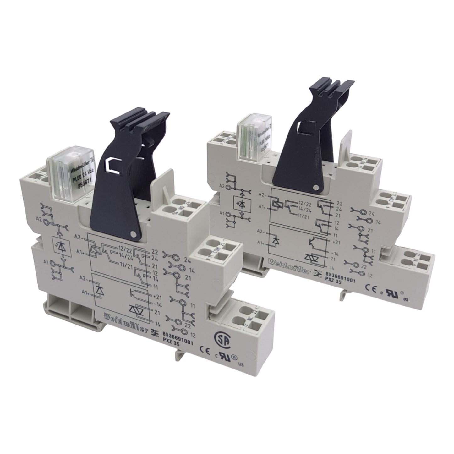 Used Lot of 2 Weidmuller 8536691001 PXZ35 Relay Socket, 250V, 16A, DIN Rail