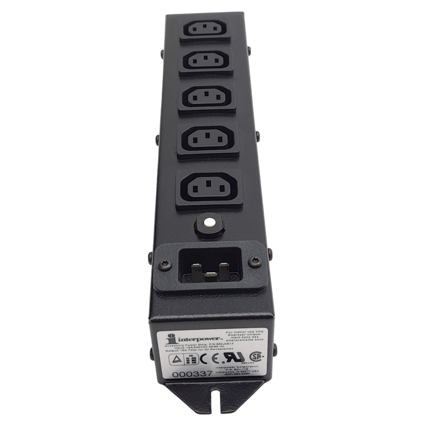 Used Interpower 852J2E14 Power Strip, 15A, 125-240VAC, 5-Outlet, 1-Inlet C20
