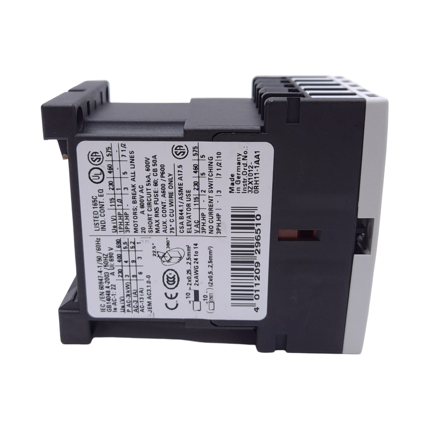 Used Siemens 3RT10162BB42 Contactor, 3-Pole, 9A Contact, DIN Rail, 24VDC Coil
