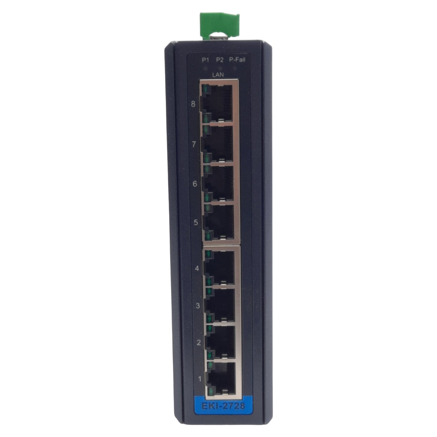 Used Advantech EKI-2728 Gigabit Unmanaged Ethernet Switch, 8-Port, 12-48VDC 1.5A