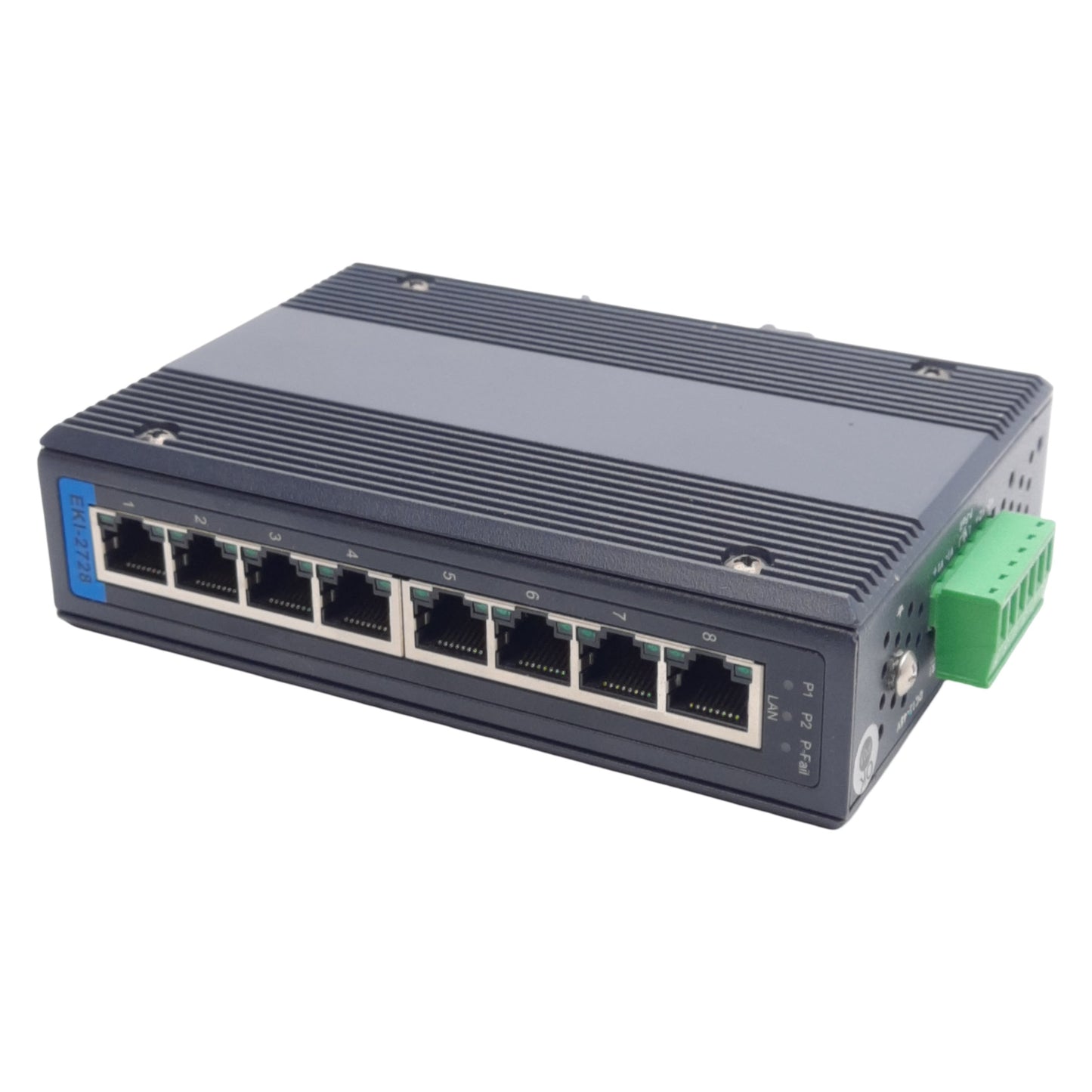 Used Advantech EKI-2728 Gigabit Unmanaged Ethernet Switch, 8-Port, 12-48VDC 1.5A