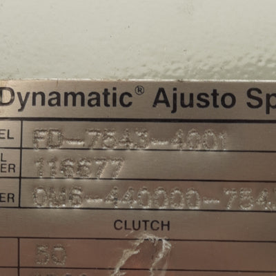 Used Dynamatic FD-7543-4001 Adjustable Speed Motor, 3Ø 230/460VAC, 3/4HP, 50-1600RPM