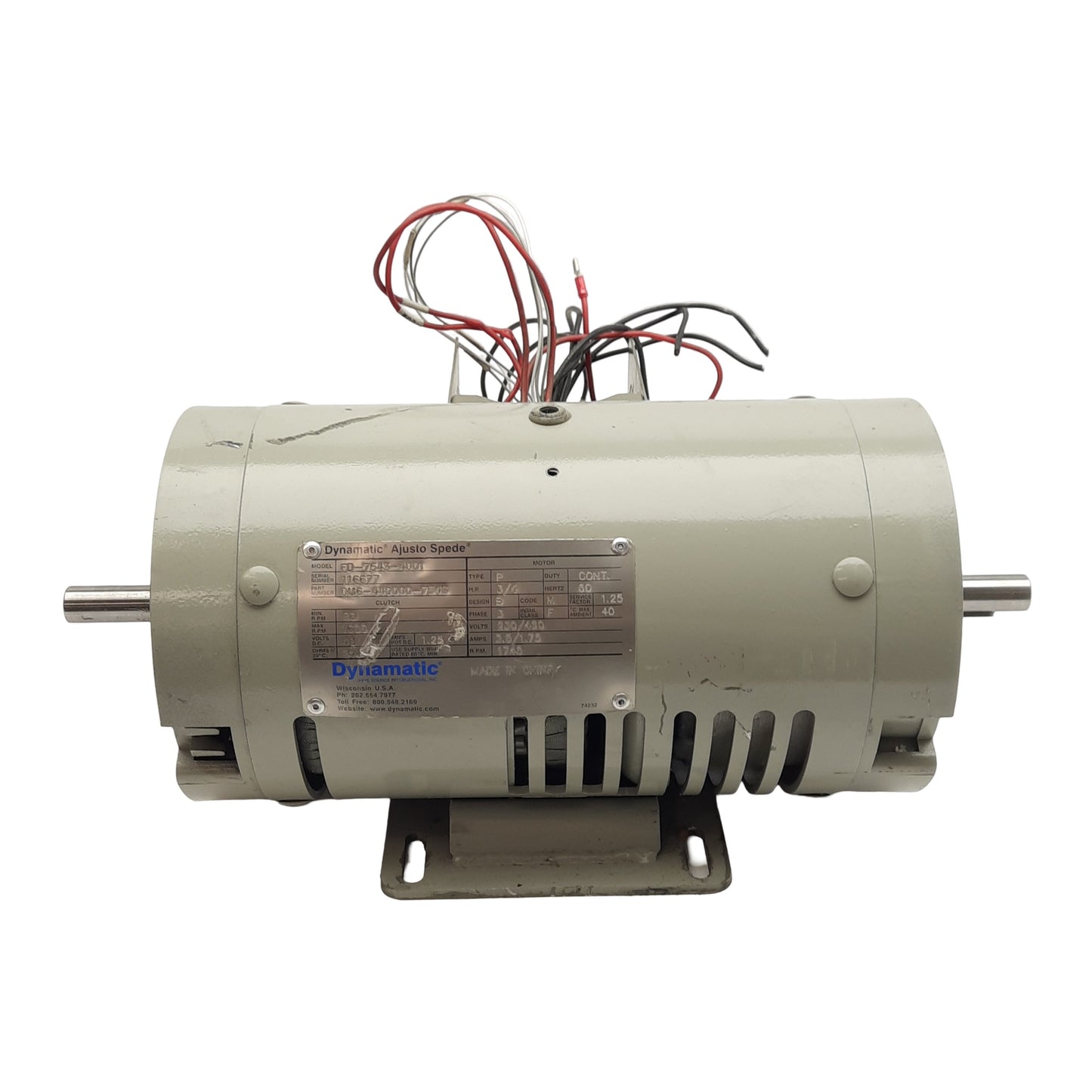 Used Dynamatic FD-7543-4001 Adjustable Speed Motor, 3Ø 230/460VAC, 3/4HP, 50-1600RPM
