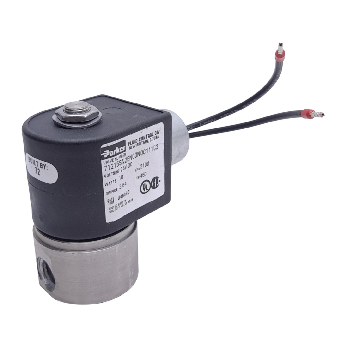 Used Parker 71215SN2EN00N0C111C2 Solenoid Valve, 2-Way, NC, 1/4in NPT, 24VDC