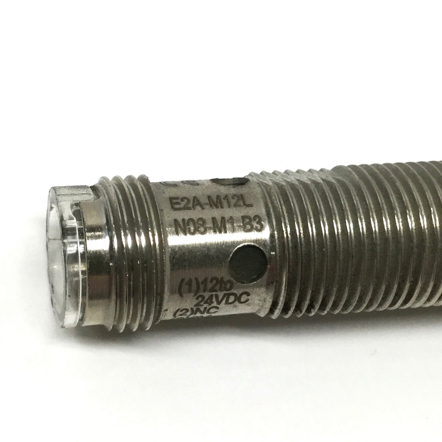 Used Omron E2A-M12LN08-M1-B3 Proximity Sensor Switch, 8mm Range, 12-24VDC, PNP-NO/NC
