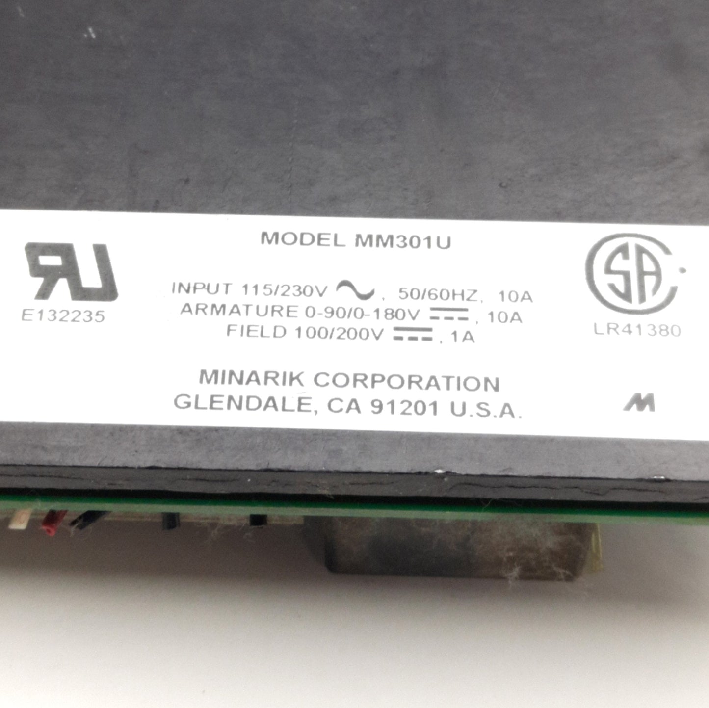 Used Minarik Corp MM301U DC Motor Controller, 115/230VAC In, 0-90/0-180VDC 10A Arm