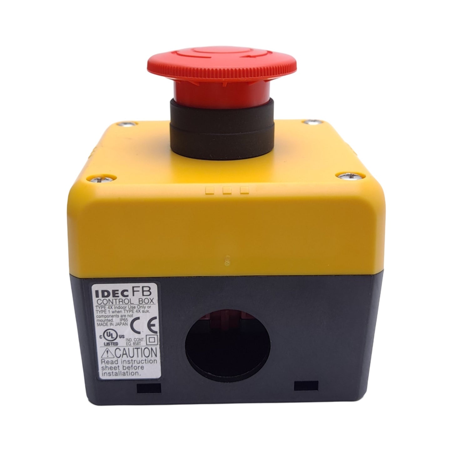 Used Idec FB1W-HW1B-V402R Emergency E-Stop Pushbutton Switch Enclosure, Twist-Reset