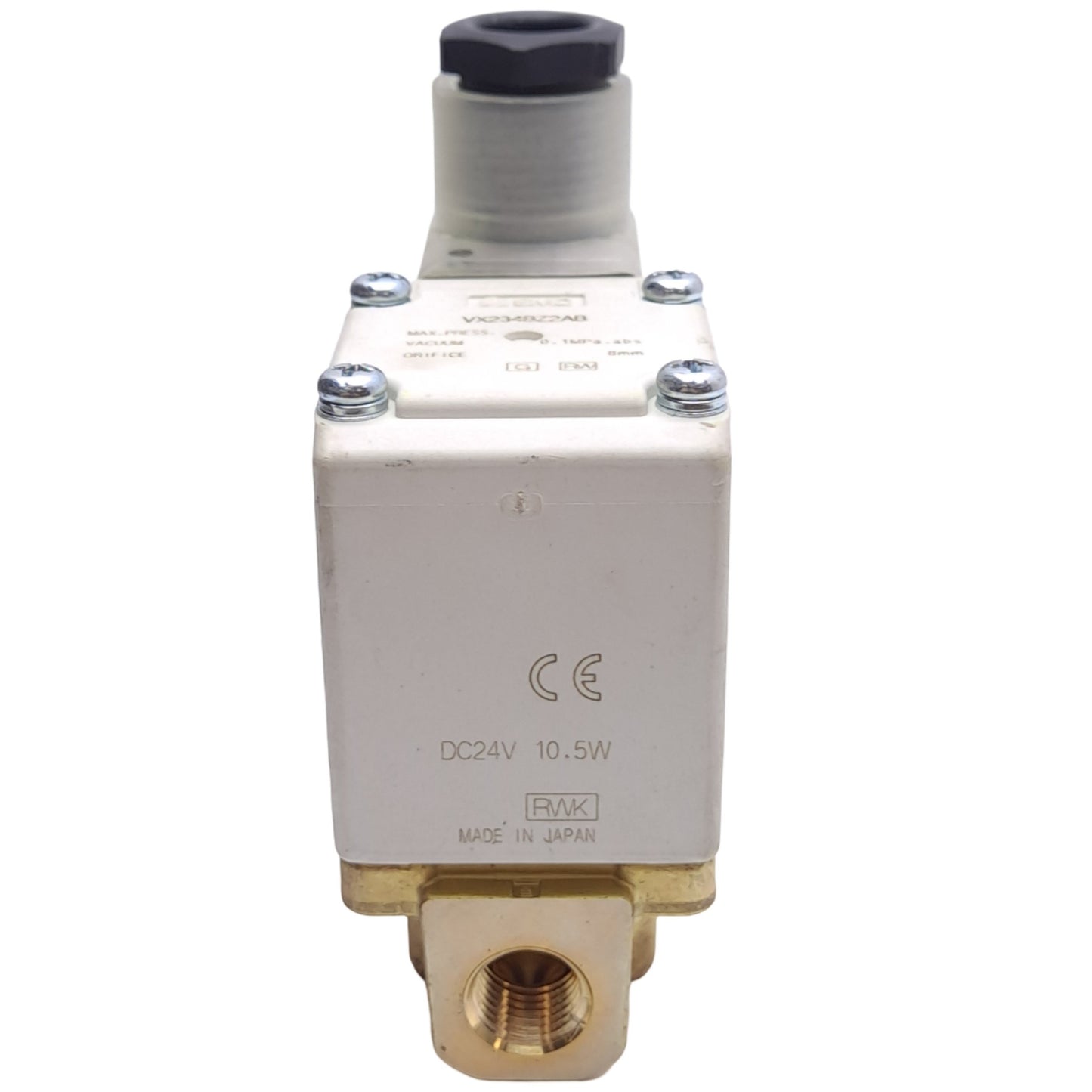 Used SMC VX234BZ2AB Solenoid Valve, 2-Port, NC, 1/4" NPT, 24VDC Coil, ø8mm Orifice