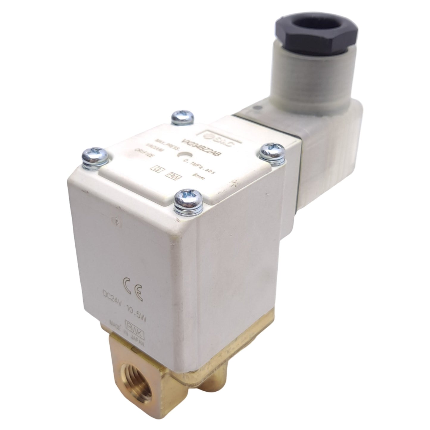Used SMC VX234BZ2AB Solenoid Valve, 2-Port, NC, 1/4" NPT, 24VDC Coil, ø8mm Orifice