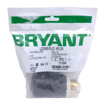 New Bryant 72130NP Locking Blade Plug, 30A, 120/208VAC, 3-Phase, 4-Pole, 5-Wire
