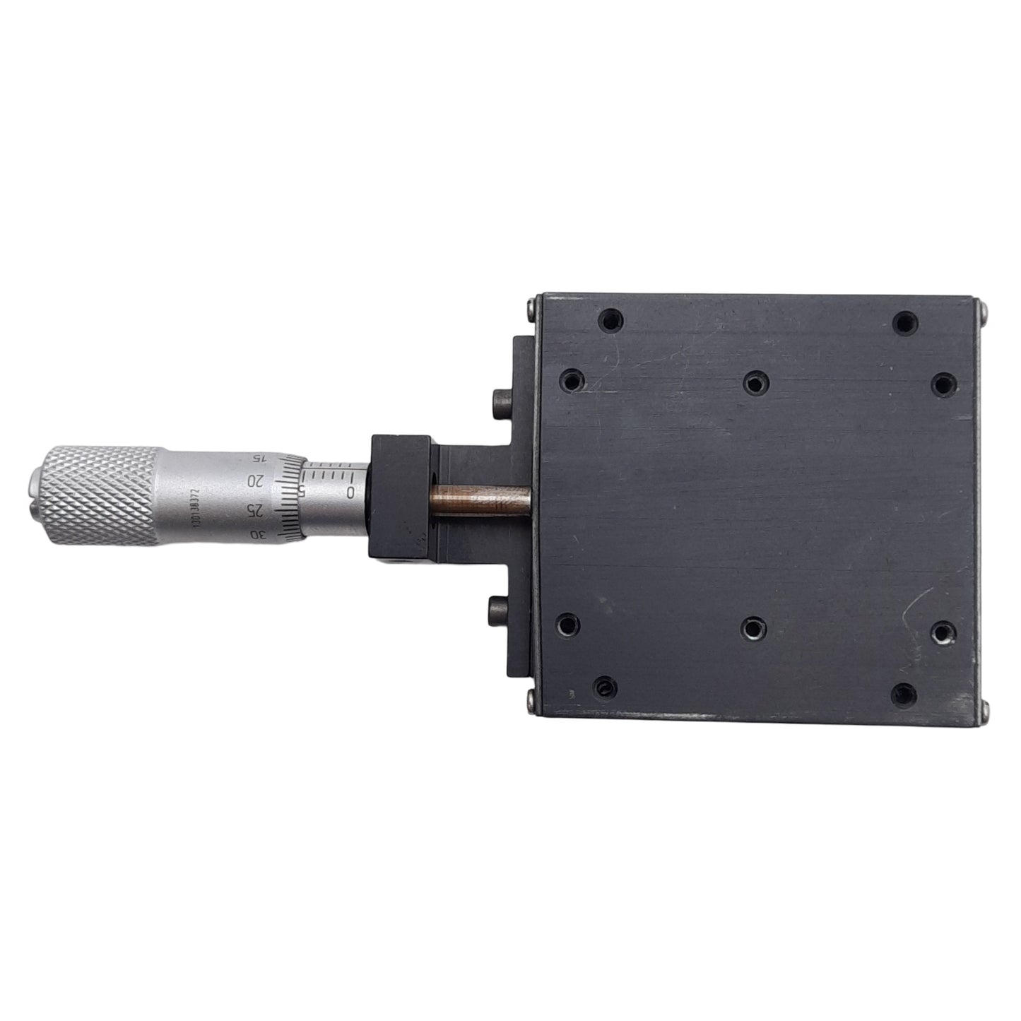 Used Del-Tron R201MM Micrometer Positioning Stage, 13mm Travel, 10.4kg Load, M2 Holes