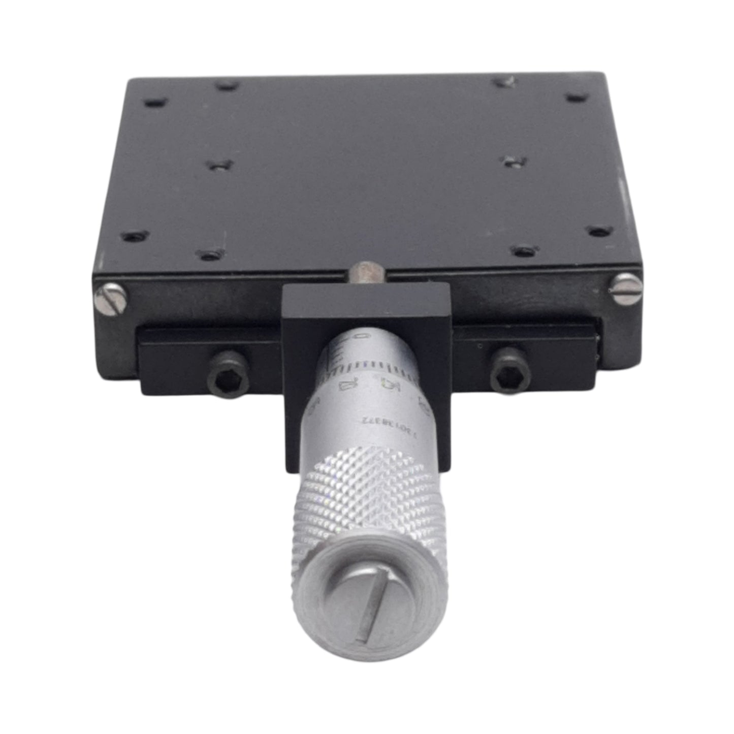 Used Del-Tron R201MM Micrometer Positioning Stage, 13mm Travel, 10.4kg Load, M2 Holes