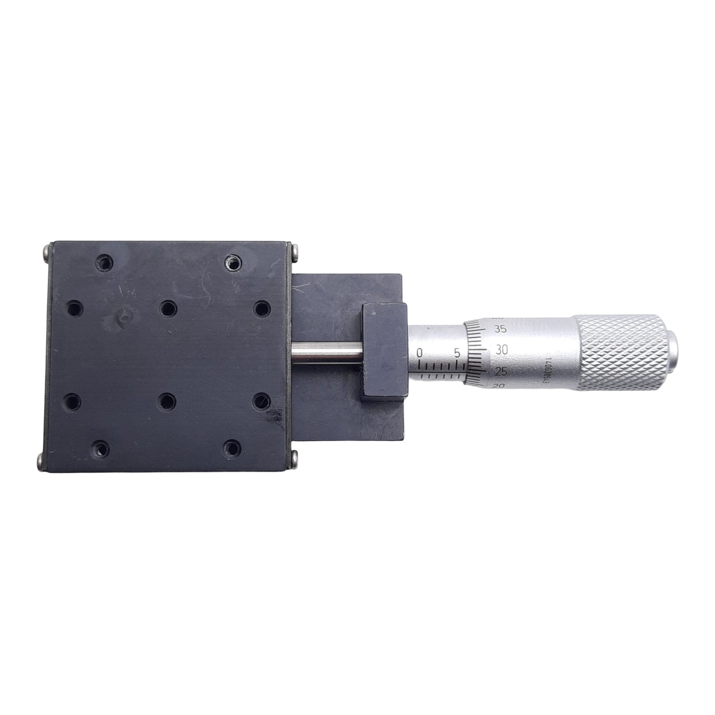 Used Del-Tron 101MM Micrometer Positioning Stage, 13mm Travel, 1.8kg Load, M2 Holes