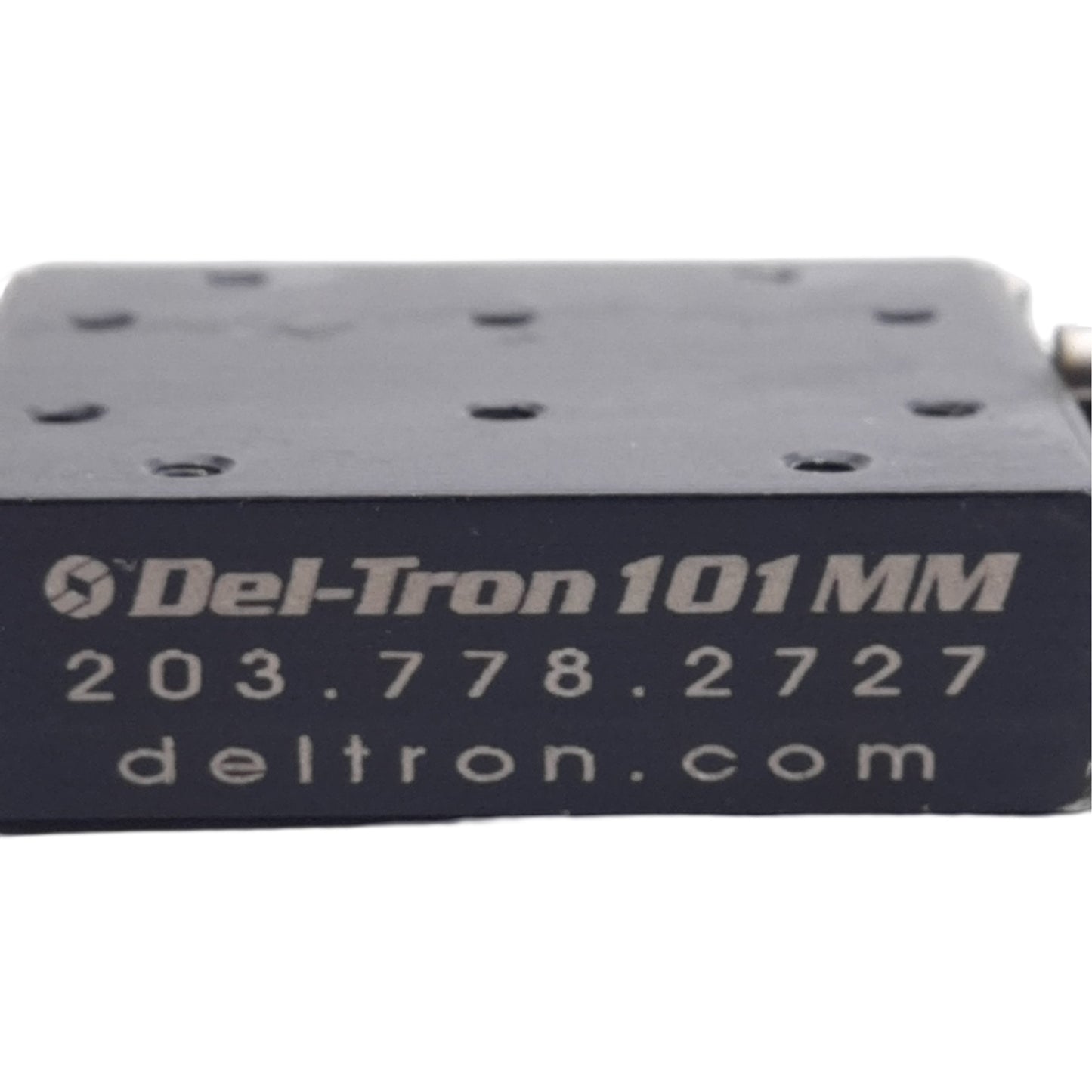 Used Del-Tron 101MM Micrometer Positioning Stage, 13mm Travel, 1.8kg Load, M2 Holes