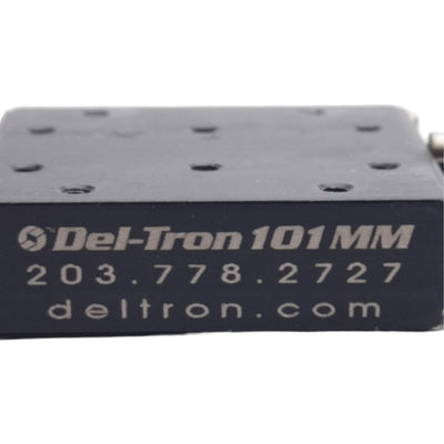 Used Del-Tron 101MM Micrometer Positioning Stage, 13mm Travel, 1.8kg Load, M2 Holes