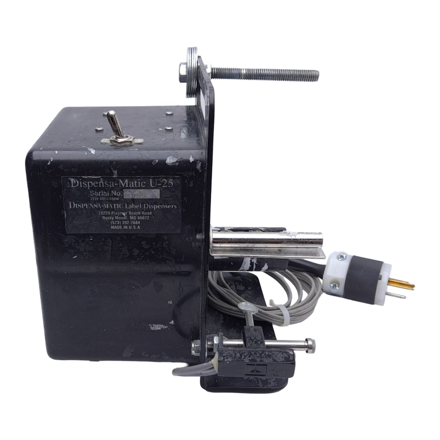 Used Dispensa-Matic U-25 Label Dispenser 115VAC 150W, Label W: 3/8"-2.5", L: 1/2"-4"