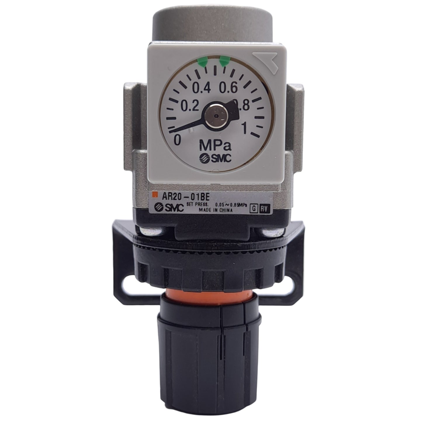 Used SMC AR20-01BE Pressure Regulator, Rc 1/8, 0.05~0.85MPa Set, W/ Bracket & Gauge