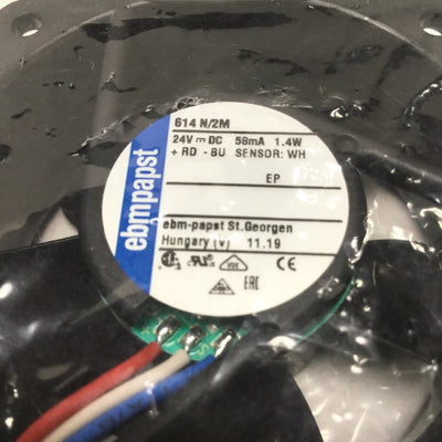 New Ebmpapst 614N/2M Compact Axial Fan w/Tach 60x60x25mm, 24VDC, 4100RPM, 20.6CFM