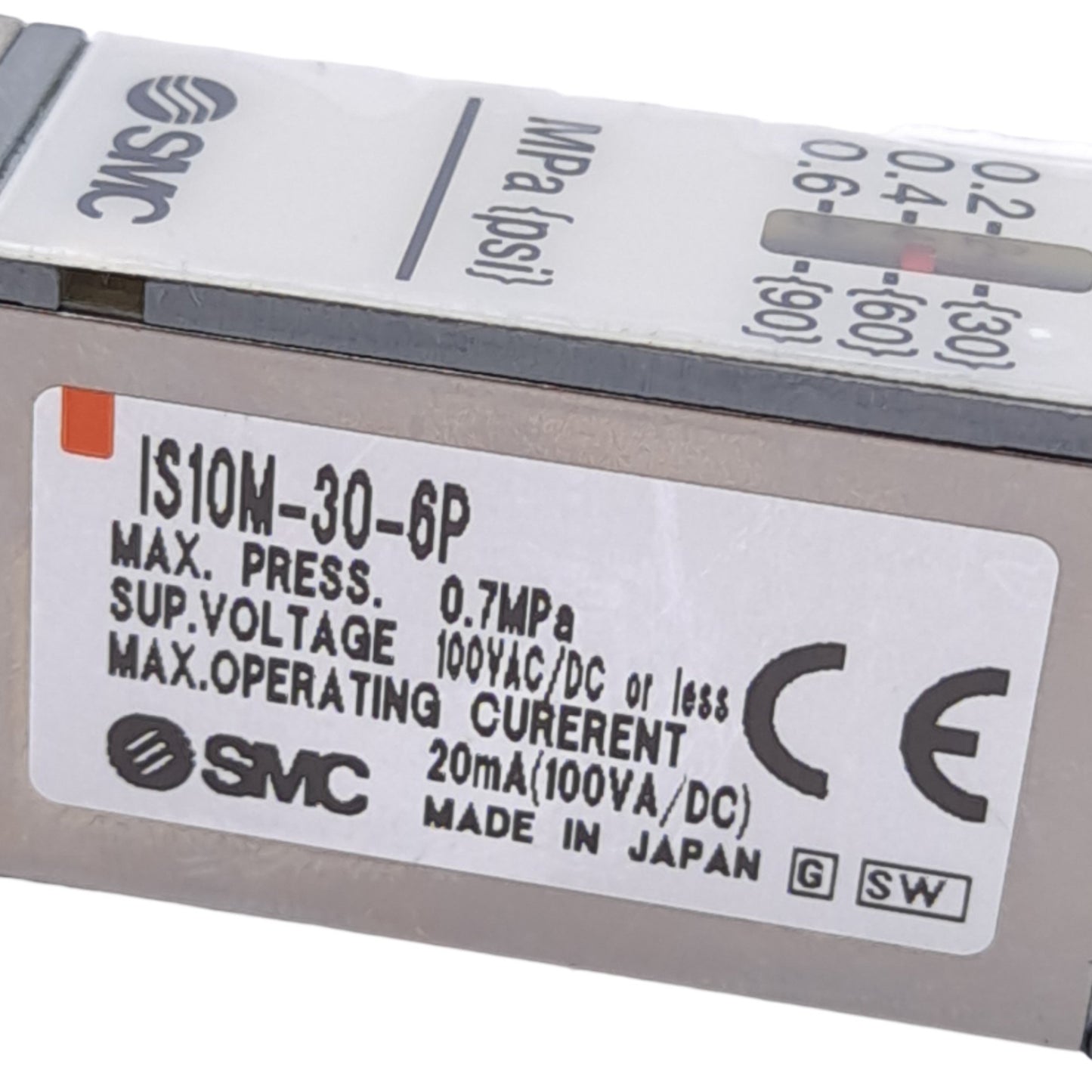 Used SMC IS10M-30-6P Pressure Switch, 0.1-0.6MPa Set, 100VAC/DC Supply, 20mA Max