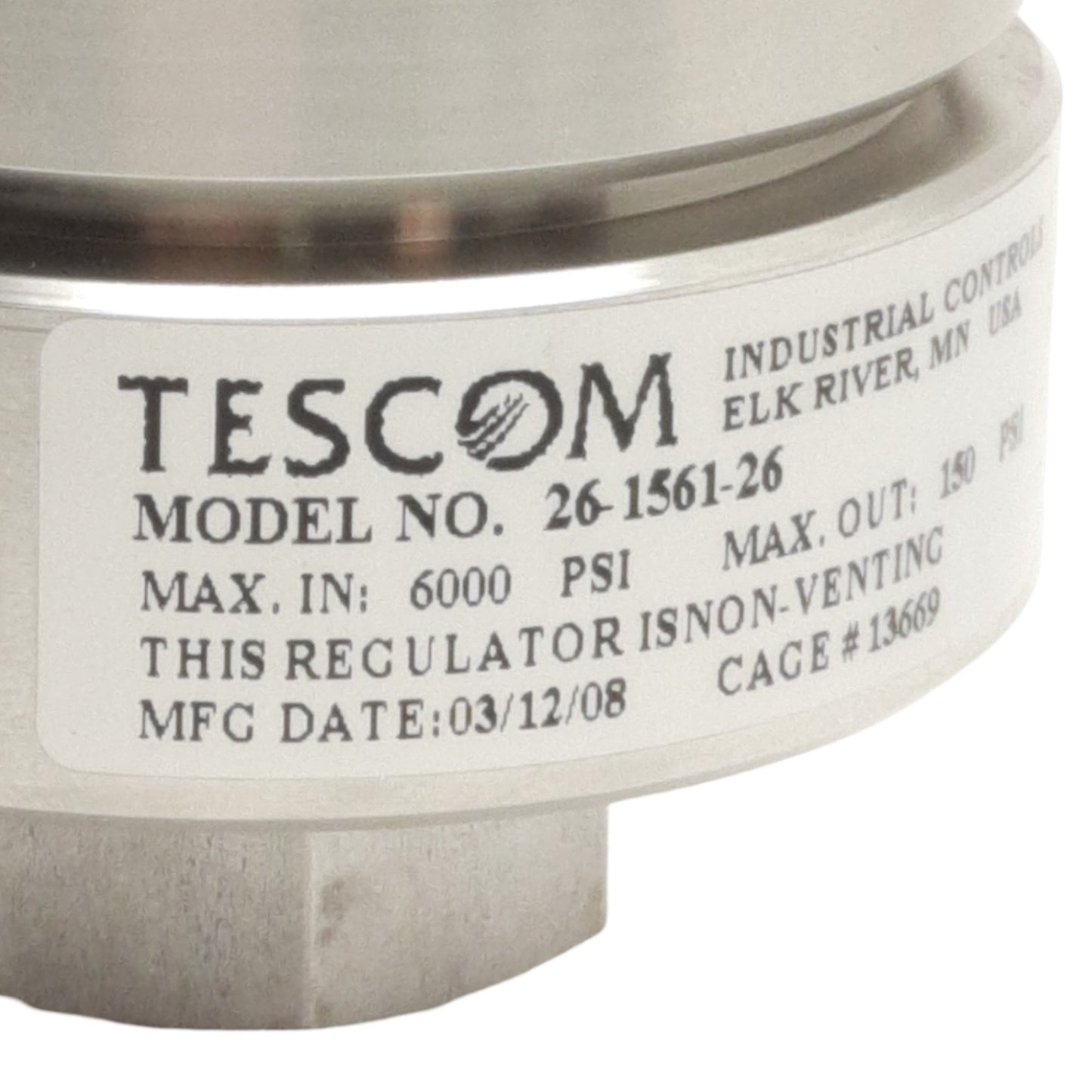 Used Tescom 26-1561-26 Reducing Regulator, 6000Psi In, 150Psi Out, 3/8in NPTF