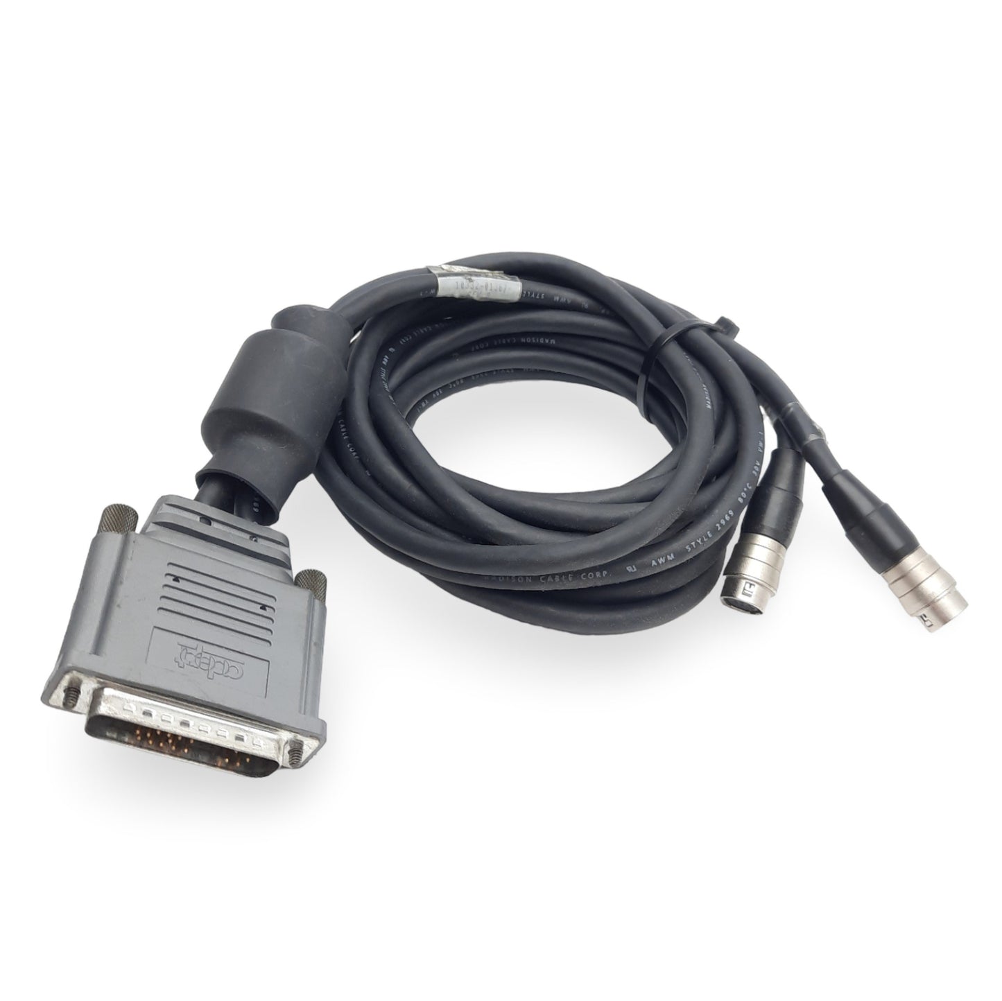 Used Adept 10332-01367 Rev. B Camera Cable, 45-Pin D-Sub to 2x 12-Pin Hirose, 6' Long