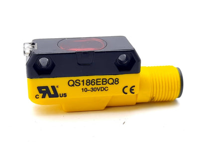 Used Banner QS186EBQ8 Photoelectric Sensor, Emitter, 6 Pin, 10-30VDC, 3m, 100ms