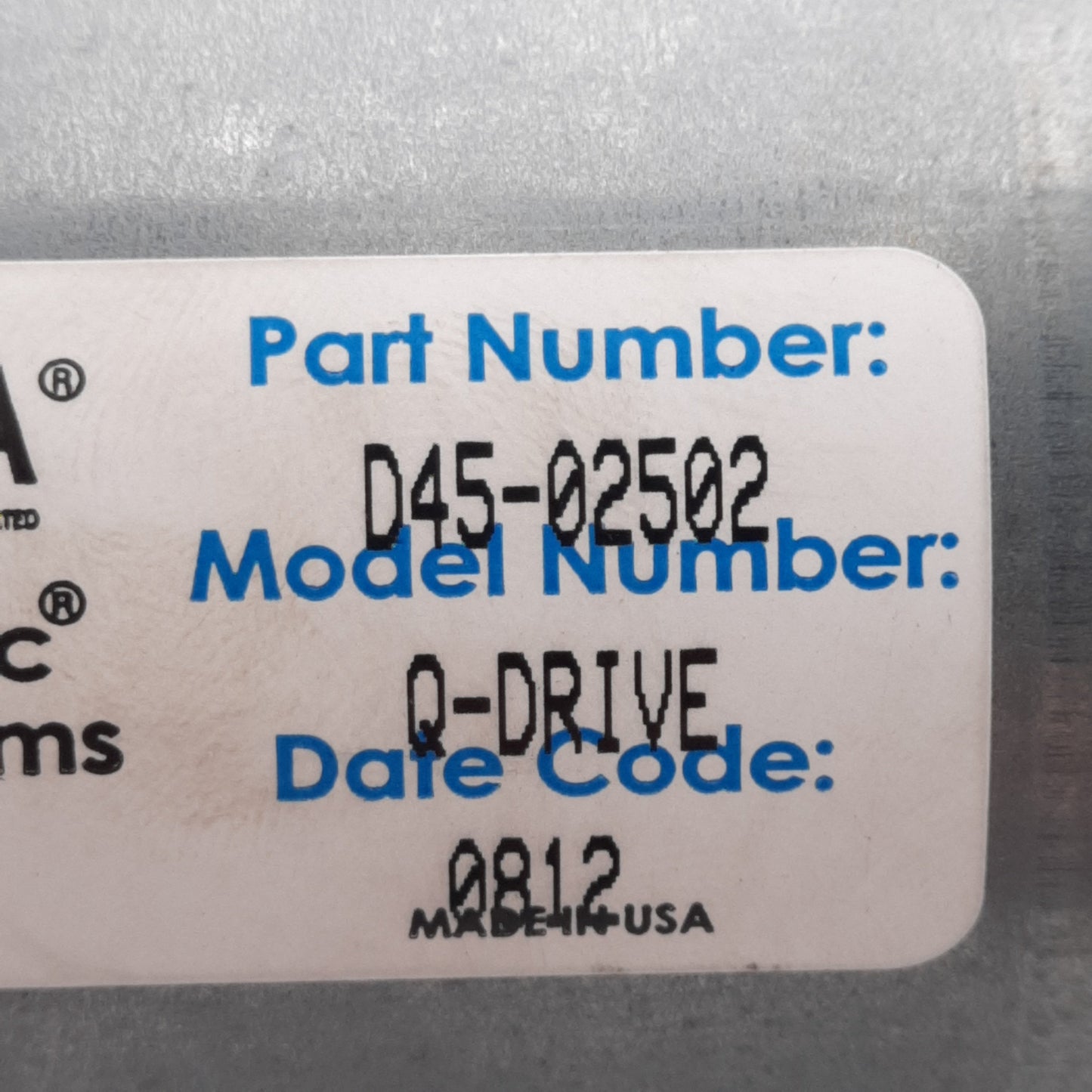 Used Suspa Movotec D45-02502 Lift System Q-Drive Motor, 24VDC 11A, 92W, 110RPM