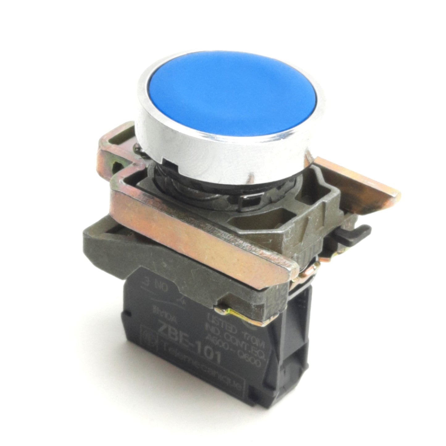 Used Schneider Electric ZB4BA6 Pushbutton Switch w/ 1NO, 600V 10A, 22mm, Blue