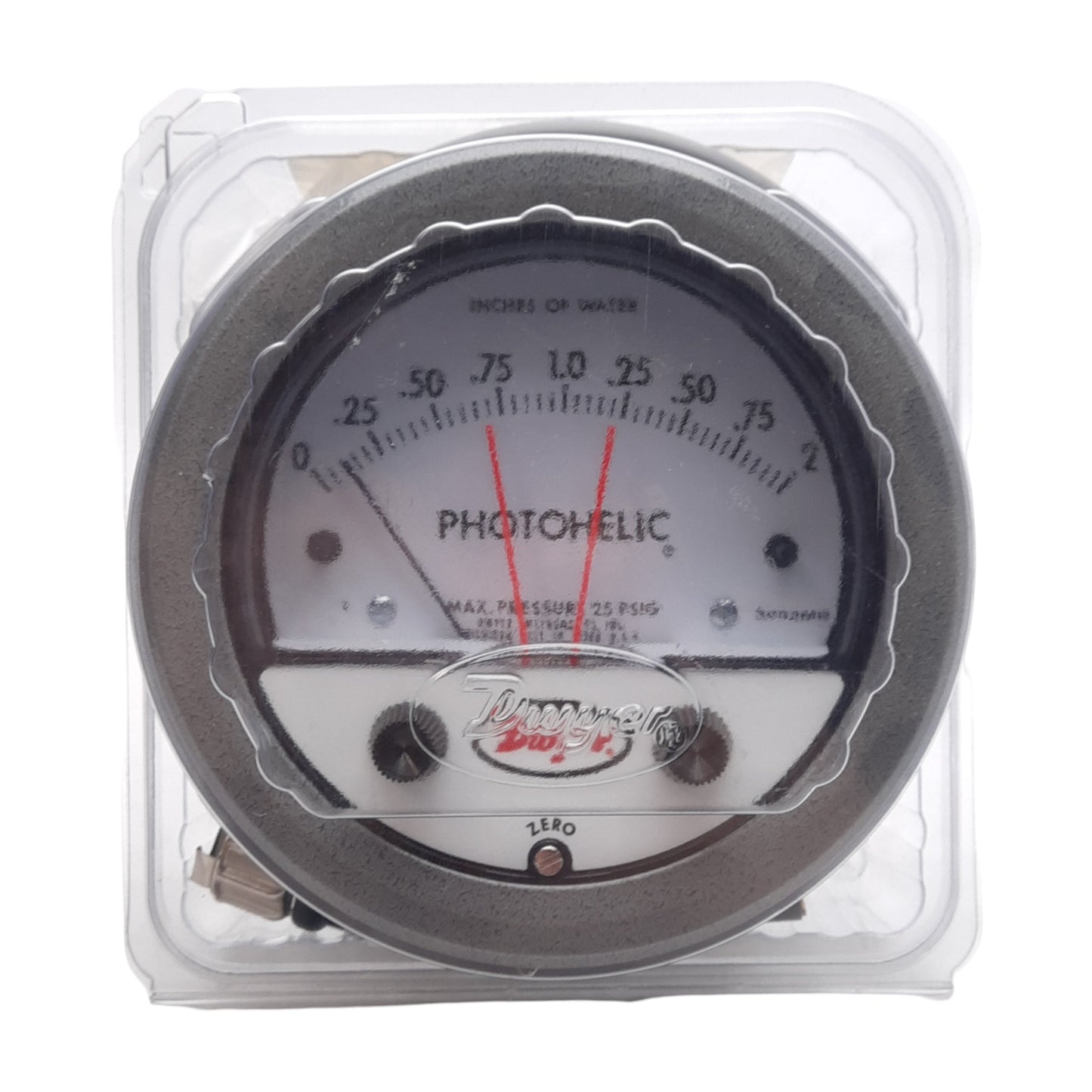 New Dwyer 3002MR Photohelic Pressure Switch/Gauge, 0-2in WC, ø5in OD, NPT1/8, 24VDC