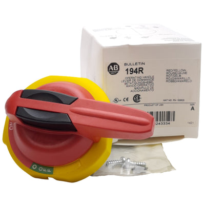 New Allen Bradley 194R-PY Disconnect Switch Rotary Handle, Padlockable, Red/Yellow