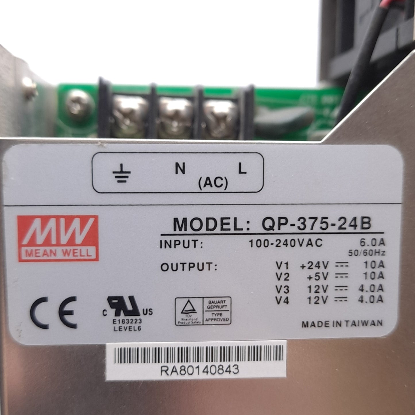 Used Mean Well QP-375-24B Power Supply 4-Output, 85-264VAC/120-370VDC In, 5-24VDC Out