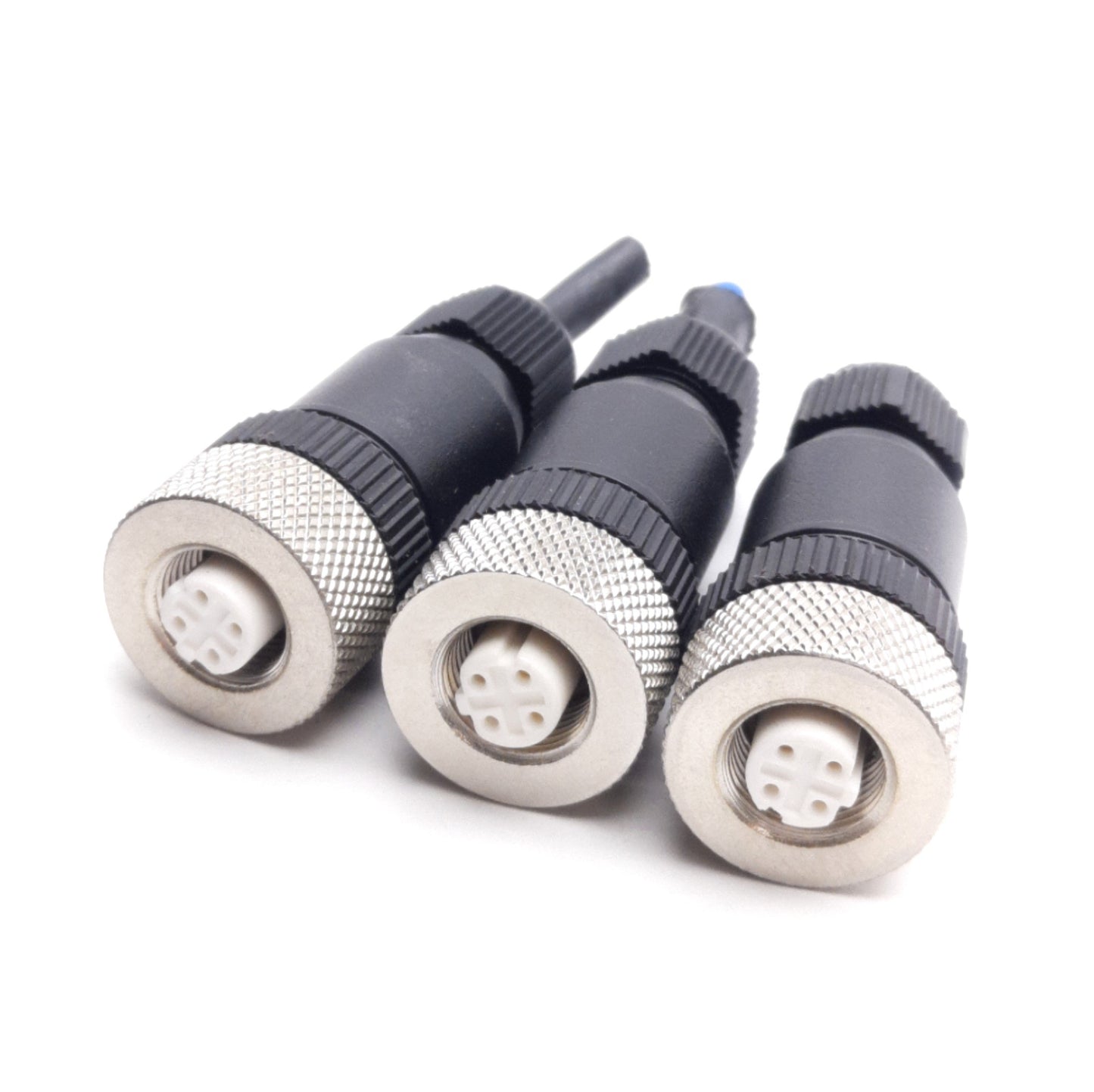 Used Lot of 3 Mencom MDE45-4FP-FW07 Field Wireable Connectors, M12 4-Pin D-Code F