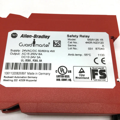 Used Allen Bradley MSR126.1R Guardmaster Safety Relay Module 24V AC/DC, 250VAC 6A