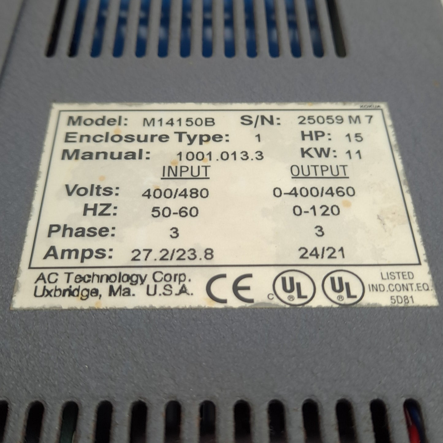 Used Lenze M14150B AC Tech MC Series Variable Frequency Drive 400/480VAC 3-Phase 15HP