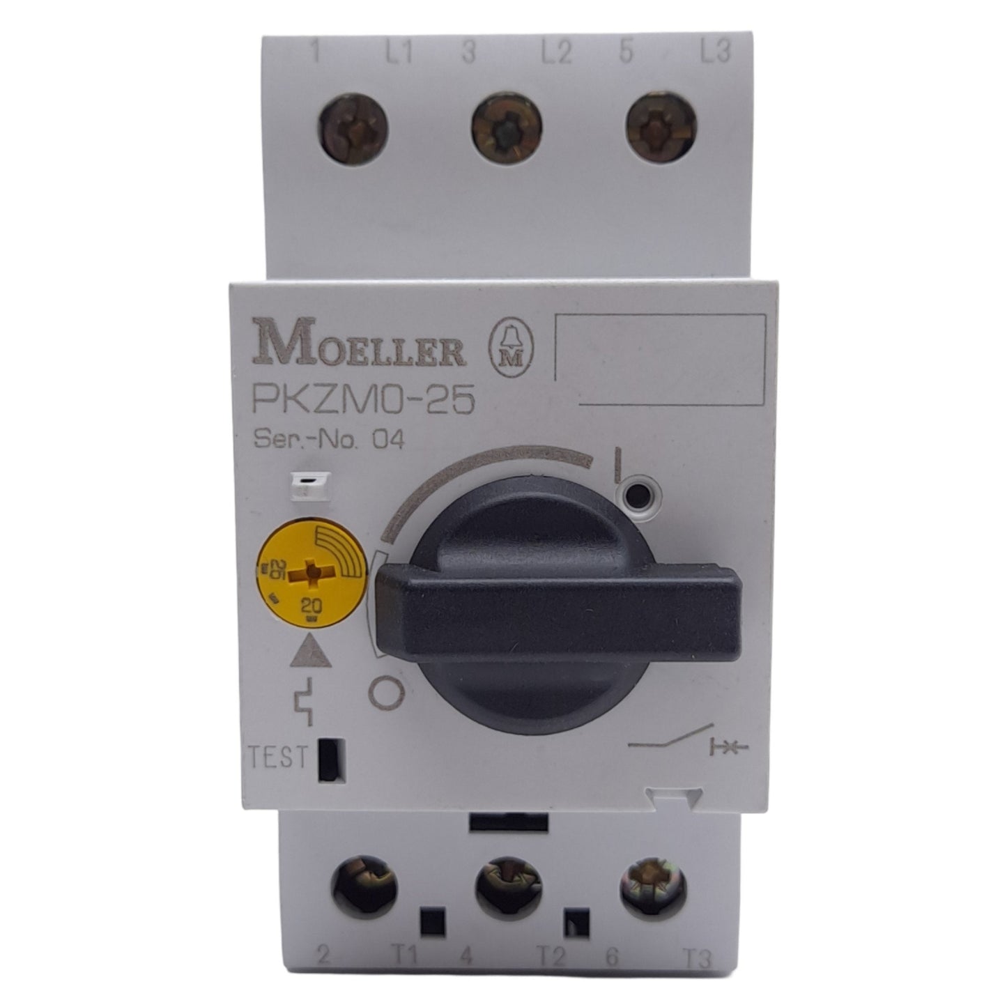 Used Moeller PKZM0-25 Motor-Protective Circuit Breaker, 3-Pole, 690V, 25A, DIN Rail