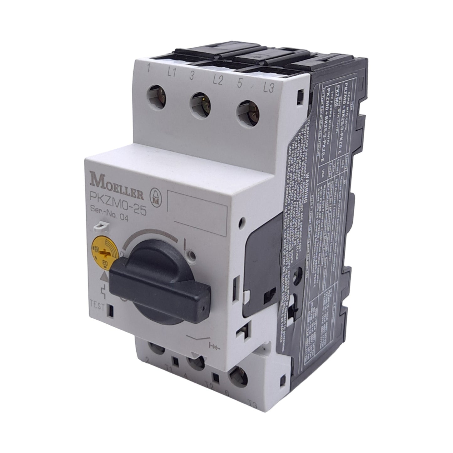Used Moeller PKZM0-25 Motor-Protective Circuit Breaker, 3-Pole, 690V, 25A, DIN Rail